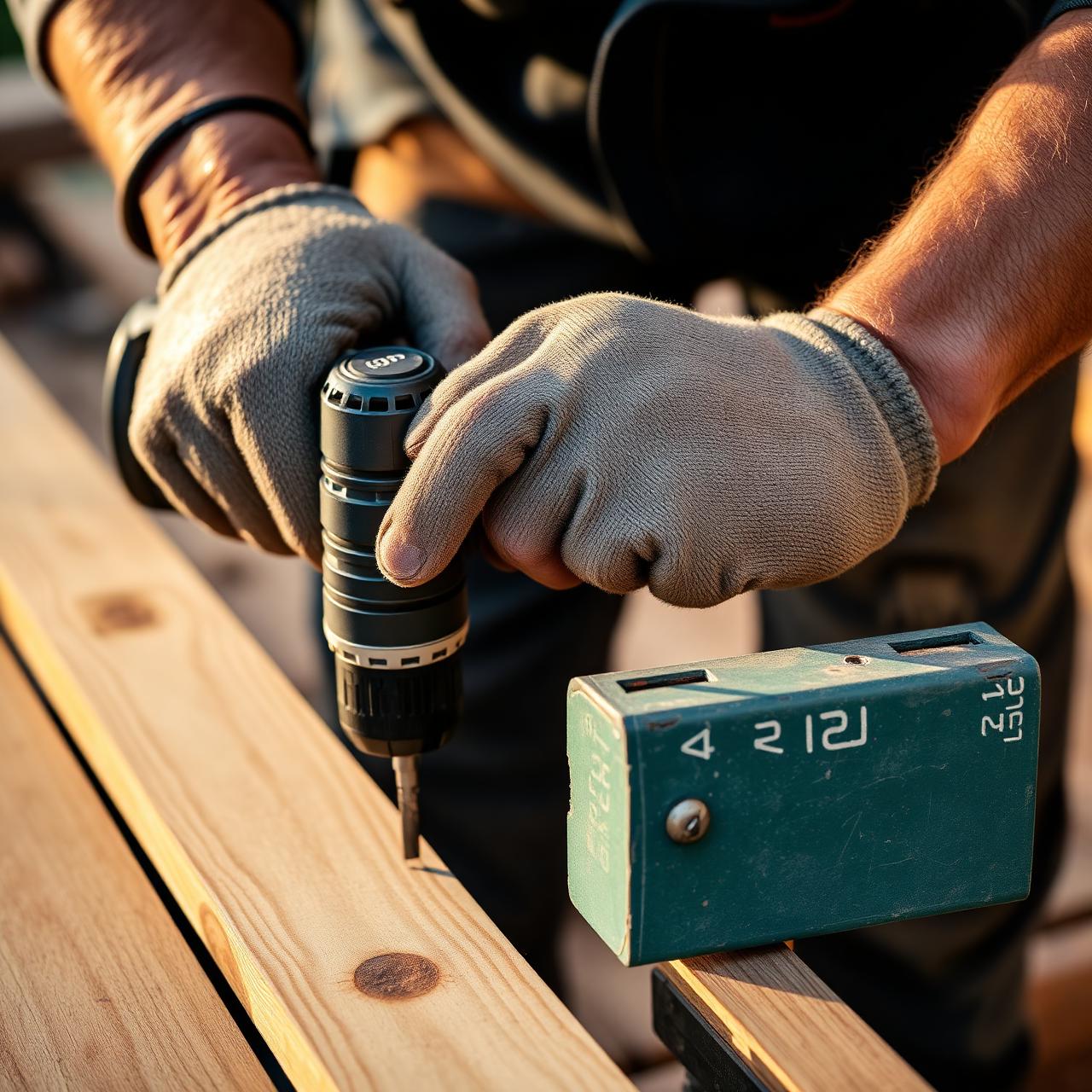 Carpenter installing deck framing